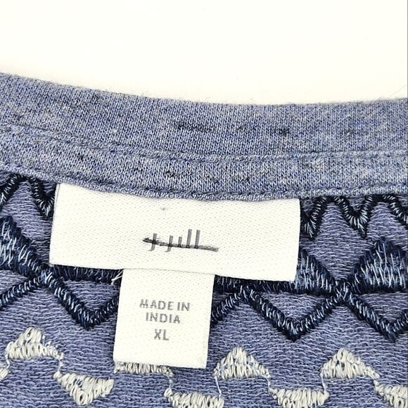 J Jill Fair Isle Embroidery Long Sleeve Top Sweatshirt Women Extra Large XL Blue - Picture 4 of 8